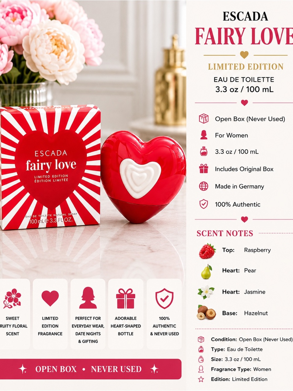 Escada Fairy Love Heart Bottle - Red with White Accent
